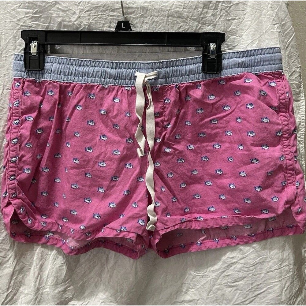 Southern Tide Women's Lounge Shorts Pink Fish Pattern, Size Medium